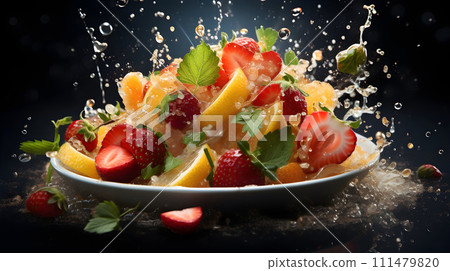 Enter the captivating world of Asian cuisine with dynamic splashes in aerial food photography Enter the captivating world of Asian cuisine with dynamic splashes in aerial food photography 111479820