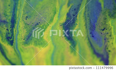 Paint spill glitter ink flow green blue fluid wave 111479996
