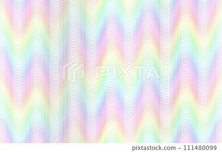 Seamless rainbow guilloche lines pattern. Multicolored wavy line texture wallpaper, magic flow vector background Seamless rainbow guilloche lines pattern. Multicolored wavy line texture wallpaper, magic flow vector background 111480099