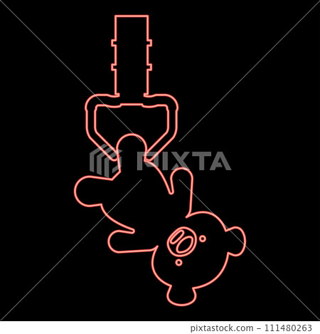 Neon prize toy manipulator hold plush bear cute doll iron hook crane claw picker for pick up red color vector illustration image flat style Neon prize toy manipulator hold plush bear cute doll iron hook crane claw picker for pick up red color vector illustration image flat style 111480263