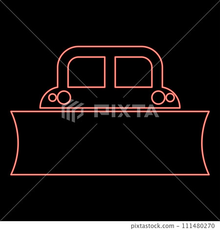 Neon snowblower snow clear machine snowplow truck plough clearing vehicle equipped seasons transport winter highway service equipment clean red color vector illustration image flat style 111480270