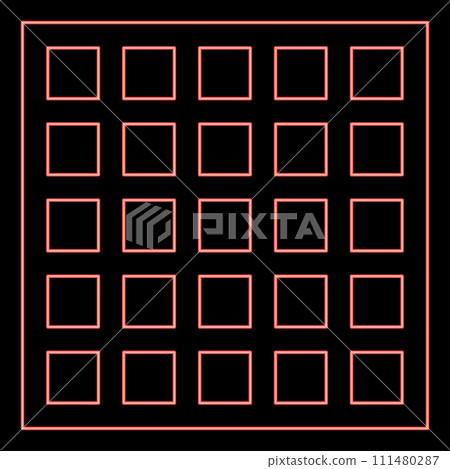 Neon grating grate lattice trellis net mesh BBQ grill grilling surface square shape red color vector illustration image flat style 111480287