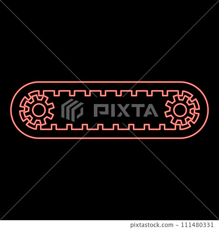 Neon strap for engine toothed belt for gears cambelt timing gas distribution mechanism red color vector illustration image flat style Neon strap for engine toothed belt for gears cambelt timing gas distribution mechanism red color vector illustration image flat style 111480331