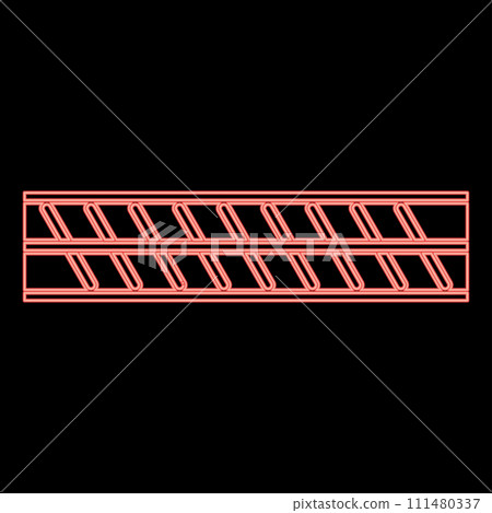 Neon reinforcement bar rebar ribbed metal rod red color vector illustration image flat style 111480337