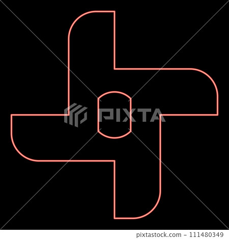 Neon knife for meat grinder mincer chopper accessory spare component part red color vector illustration image flat style Neon knife for meat grinder mincer chopper accessory spare component part red color vector illustration image flat style 111480349
