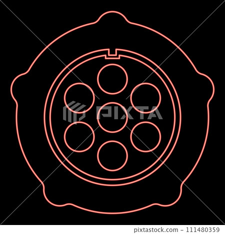 Neon grate for meat grinder plate mincer device for growing shallow of meat lattice with nut screw female screw pawl stop latch holder red color vector illustration image flat style Neon grate for meat grinder plate mincer device for growing shallow of meat lattice with nut screw female screw pawl stop latch holder red color vector illustration image flat style 111480359