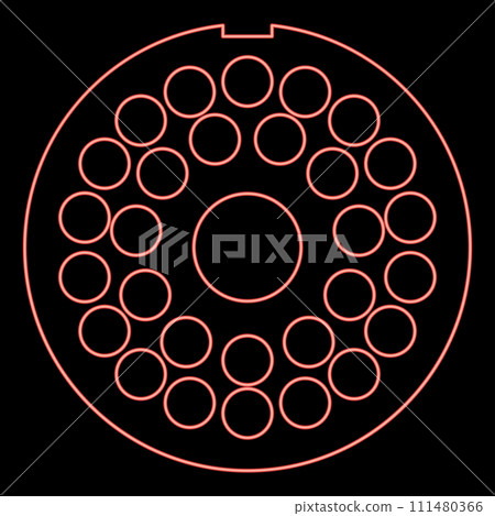 Neon grate for meat grinder plate mincer device for growing shallow of meat lattice sieve red color vector illustration image flat style 111480366