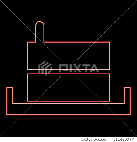 Neon millstone manual old stone mill flour production grinding grain with handle holder red color vector illustration image flat style 111480377