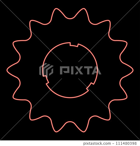 Neon cogset sprocket bicycle star gear service sprocket cogs wheel with teeth engages with chain red color vector illustration image flat style 111480398