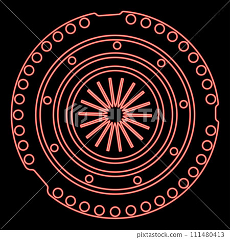 Neon car clutch basket cover cohesion transmission auto part plate kit repair service red color vector illustration image flat style 111480413