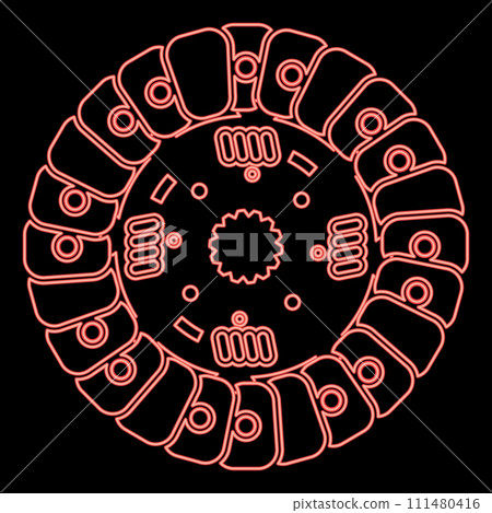 Neon car clutch disk cover cohesion transmission auto part plate kit repair service red color vector illustration image flat style Neon car clutch disk cover cohesion transmission auto part plate kit repair service red color vector illustration image flat style 111480416