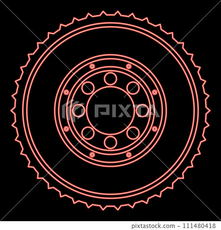 Neon car clutch flywheel cohesion transmission auto part plate kit repair service red color vector illustration image flat style 111480418
