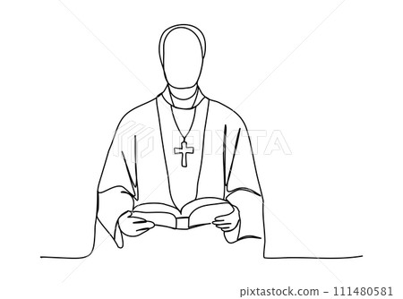 Priest, one line drawing vector illustration. Priest, one line drawing vector illustration. 111480581