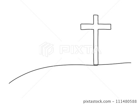 Christian cross, one line drawing vector illustration. 111480588