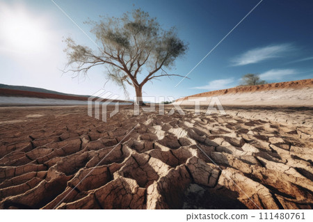 AI-generated content. Lone Tree in Arid Desert Landscape 111480761