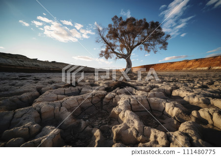 AI-generated content. Lone Tree in Arid Desert Landscape 111480775