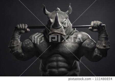 AI-generated content. Surreal Rhino with Human Muscles Holding Bar AI-generated content. Surreal Rhino with Human Muscles Holding Bar 111480854