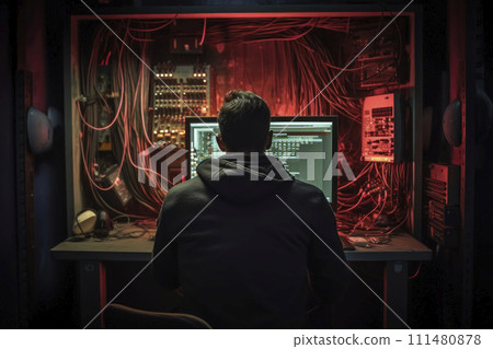 AI-generated content. Hacker in Hoodie Engaging in Cybersecurity Breach 111480878