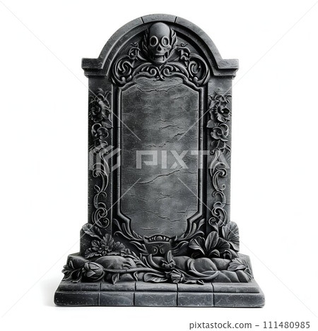 AI-generated content. Ornate Tombstone with Ivy Isolated on White Background. Generative ai 111480985