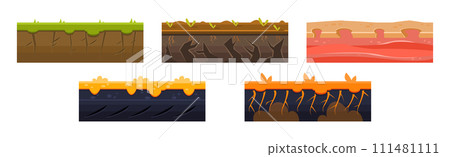 Game Platforms with Uneven Terrain and Environment Vector Set Game Platforms with Uneven Terrain and Environment Vector Set 111481111
