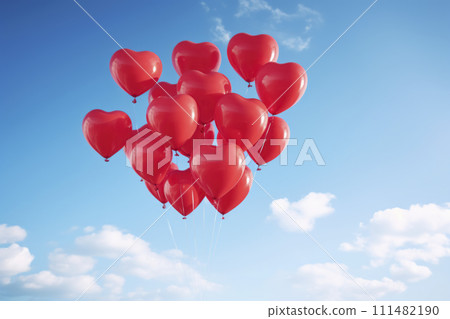 AI-generated content. Red Heart Balloons Against Blue Sky AI-generated content. Red Heart Balloons Against Blue Sky 111482190