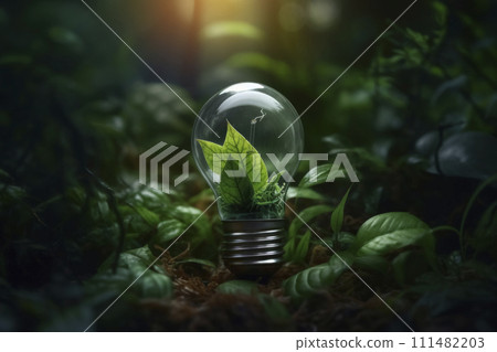 AI-generated content. Eco-Friendly Energy Concept with Lightbulb AI-generated content. Eco-Friendly Energy Concept with Lightbulb 111482203