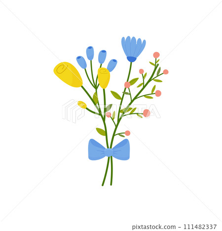 bouquet of flowers, spring summer, concept in cartoon style for card, print, sticker, postcard. bouquet of flowers, spring summer, concept in cartoon style for card, print, sticker, postcard. 111482337
