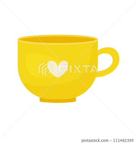 Yellow small mug with white heart, kitchen utensils, vector illustration Yellow small mug with white heart, kitchen utensils, vector illustration 111482395