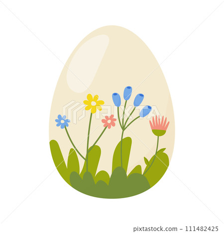 A cute easter egg, with an image of flowers.  On a white isolated background 111482425