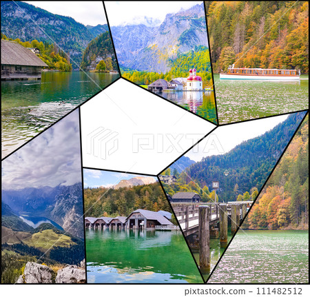 View of St. Bartholoma church in Konigsee National Park in autumn, Germany View of St. Bartholoma church in Konigsee National Park in autumn, Germany 111482512