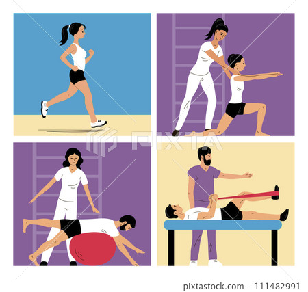 Patient doing exercises under the supervision of a doctor Patient doing exercises under the supervision of a doctor 111482991