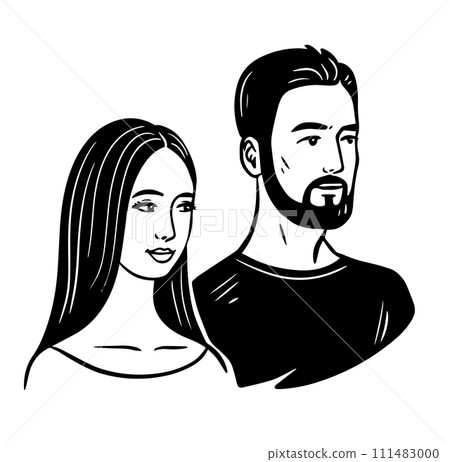 Happy man and woman sketch 111483000