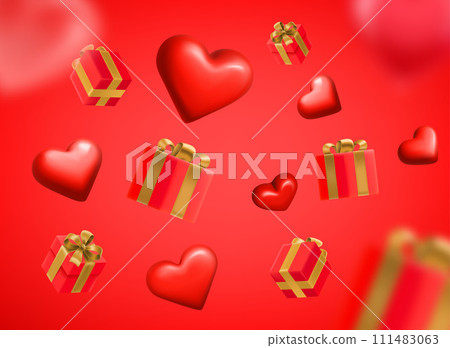 Gift boxes and flying hearts. Happy Valentines day illustration. 3d vector Gift boxes and flying hearts. Happy Valentines day illustration. 3d vector 111483063