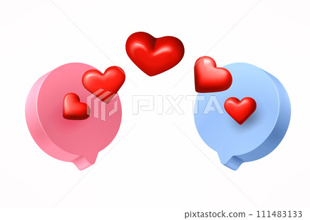 Love message concept. Speech bubbles with hearts on white background. 3d vector illustration 111483133