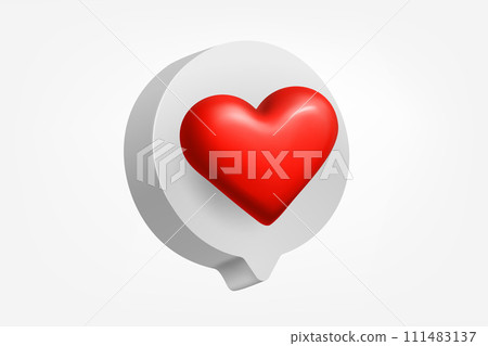 Speech bubble with red heart on white background. 3d vector illustration 111483137