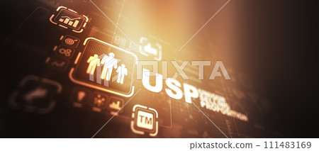 USP. Inscription Unique selling proposition on Virtual Screen. Marketing and technology concept USP. Inscription Unique selling proposition on Virtual Screen. Marketing and technology concept 111483169