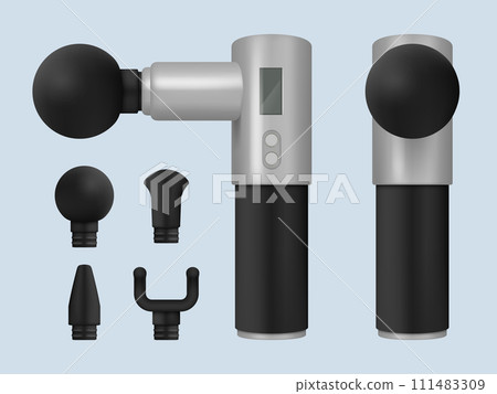 Massage gun. Percussion handled instrument for self massage decent vector realistic template 111483309