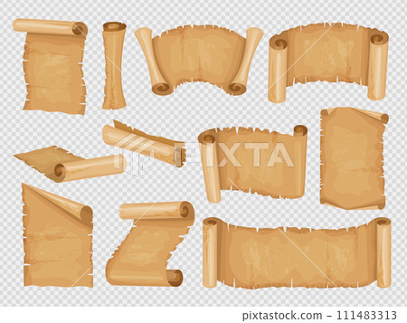 Old papyrus. Vintage scroll paper with historical messages recent vector antique papyrus 111483313