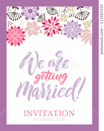 Wedding invitation placard with flowers design and place for personal text 111483325