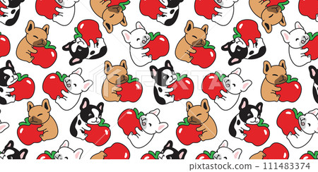 dog seamless pattern french bulldog apple vector fruit puppy pet doodle cartoon tile background gift wrapping paper repeat wallpaper illustration scarf isolated design dog seamless pattern french bulldog apple vector fruit puppy pet doodle cartoon tile background gift wrapping paper repeat wallpaper illustration scarf isolated design 111483374