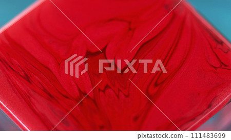 Liquid paint background red waves square surface 111483699