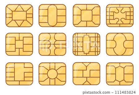 Sim emv chip. Credit card or nfc chips closeup symbol design, atm microchip secure module global banking gsm buying phone technology 111483824