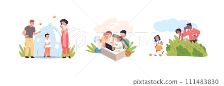 Overprotection. Overprotective parent spy monitoring control to child, parenting issues over safety kid attention family slave protective mother father, classy vector illustration Overprotection. Overprotective parent spy monitoring control to child, parenting issues over safety kid attention family slave protective mother father, classy vector illustration 111483830
