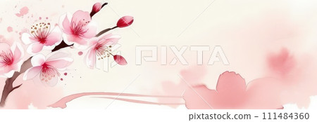 Cherry blossom flower blooming. Pink sakura flower background. Pink cherry blossom, isolated Sakura tree branch. For card, banner, invitation, social media post, poster, mobile apps, advertising. 111484360
