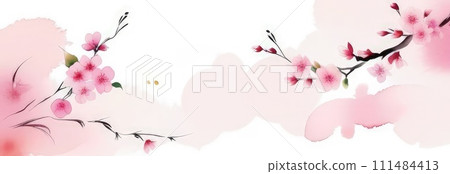 Cherry blossom flower blooming. Pink sakura flower background. Pink cherry blossom, isolated Sakura tree branch. For card, banner, invitation, social media post, poster, mobile apps, advertising. Cherry blossom flower blooming. Pink sakura flower background. Pink cherry blossom, isolated Sakura tree branch. For card, banner, invitation, social media post, poster, mobile apps, advertising. 111484413