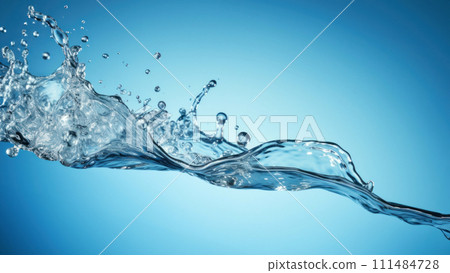 High-speed capture of a clear water splash against a tranquil blue backdrop. Water Scarcity, Pollution and Clean Water concept. Banner with copy space High-speed capture of a clear water splash against a tranquil blue backdrop. Water Scarcity, Pollution and Clean Water concept. Banner with copy space 111484728