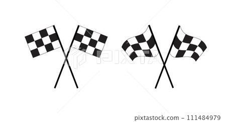 Crossed race flags icons. Start and finish sport car competition banners with checkered black and white squares pattern. Motocross, rally, auto marathon championship signs Crossed race flags icons. Start and finish sport car competition banners with checkered black and white squares pattern. Motocross, rally, auto marathon championship signs 111484979