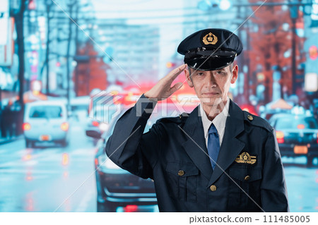 Male police officer on guard on the road Male police officer on guard on the road 111485005