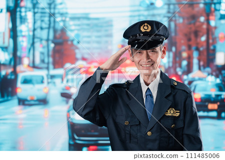 Male police officer on guard on the road 111485006