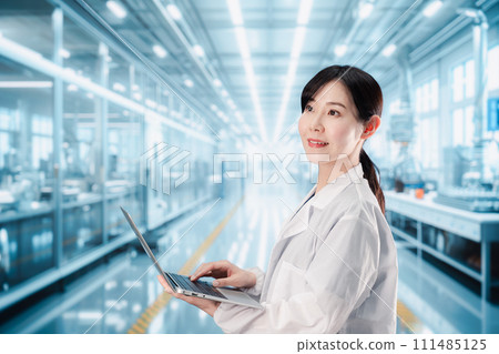Female researcher doing data analysis 111485125
